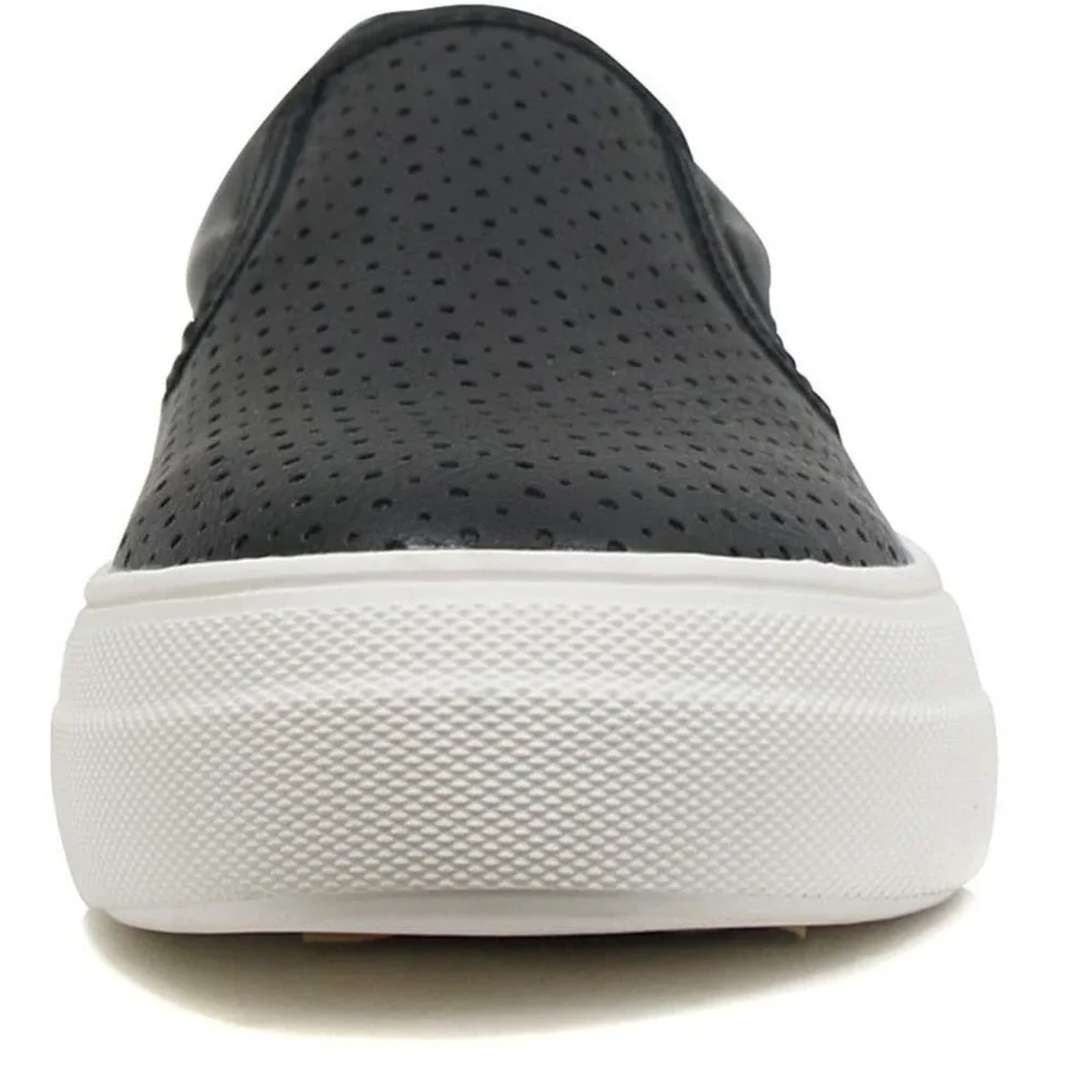 Women's Slip-On Platform Sneakers Memory Foam Faux Leather Black Size 6